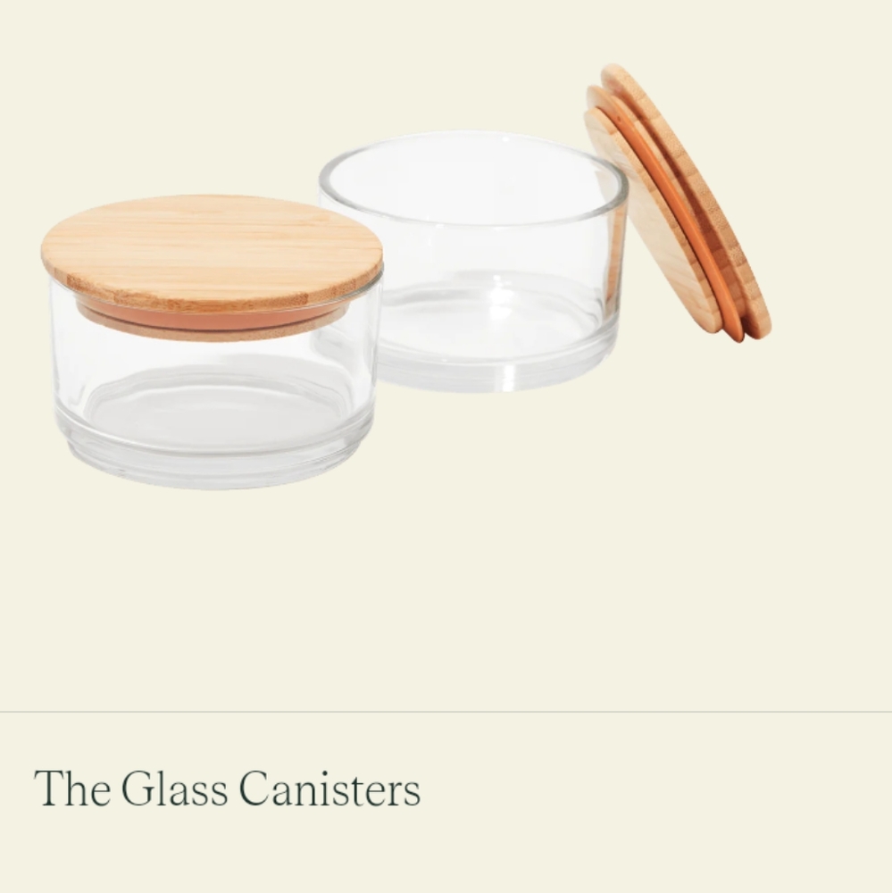 2 Stacking Canisters with wood rubber lids for extra tight seal 10 oz
